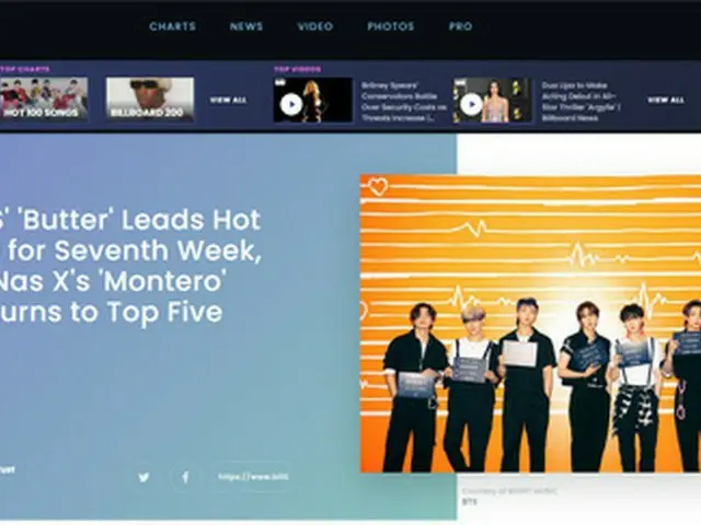 《BTS》和《Butter》连续7周位居美国Billboard HOT100榜首