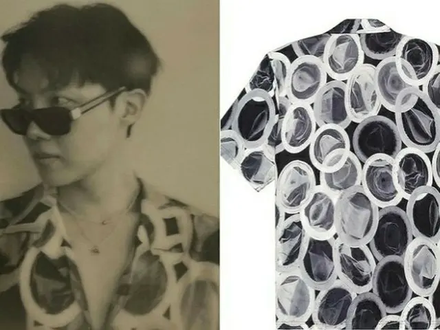 J-HOPE posted a photo of wearing a condom-patterned T-shirt. The T-shirt is aproduct made as part of