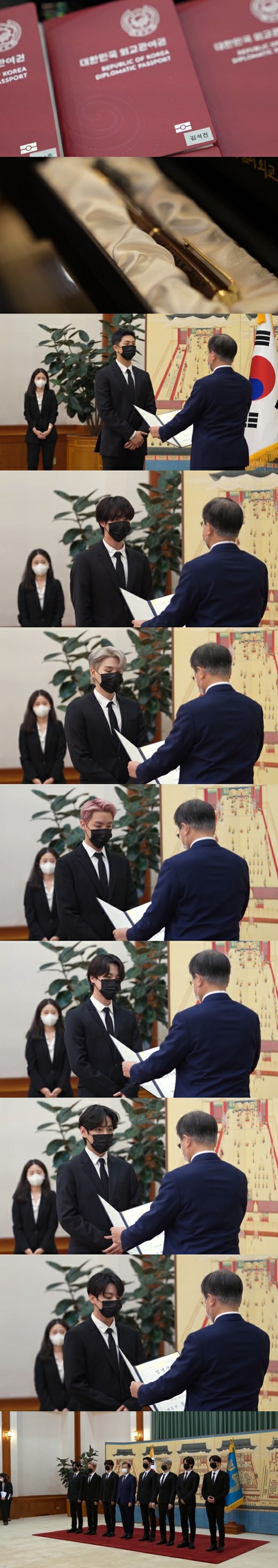 “防弹少年团”被任命为未来文化特使=文总统向成员颁发“任命书”