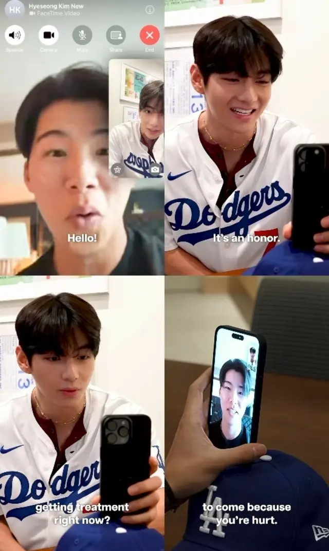“ドジャースの勝利の妖精”「BTS」V、キム・ヘソンとビデオ通話であいさつ…「栄光です」