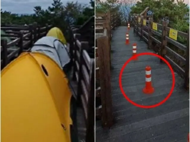 展望台の通路にテントを張る「迷惑キャンプ族」…春川市が対応に乗り出す=韓国