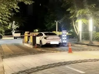 未登记的汽车在入口处被拒绝后被堵在公寓入口=韩国