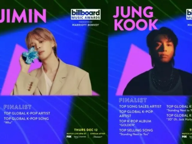 “防弹少年团”JIMIN和JUNG KOOK连续第二年入围美国“BBMA”...他们持续强劲的全球人气