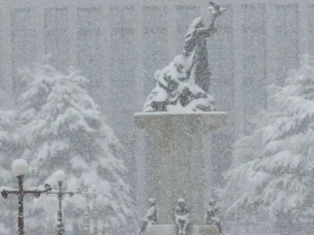 ソウル市の全域に大雪注意報が発令された27日午後、ソウル市の汝矣島にある国会に大雪が降っている（写真＝ノ・ジンファン記者）