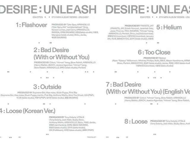 ENHYPEN 发布第六张迷你专辑《DESIRE : UNLEASH》的曲目列表...描绘欲望