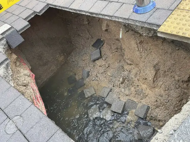 大雨天道路塌陷……男子在家人面前掉入2米深的坑（韩国）