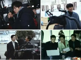 电影《被操纵的城市》公开幕后花絮照，主演为池昌旭和都暻秀（EXO成员DO）。